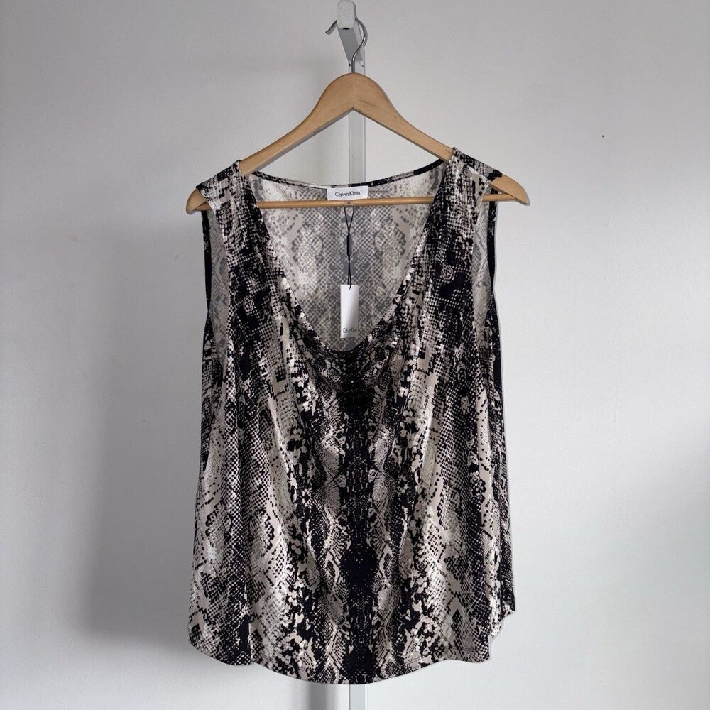 Calvin Klein Womens Reptile Print Sleeveless Tank Top Size 2X NWT Drape Neck